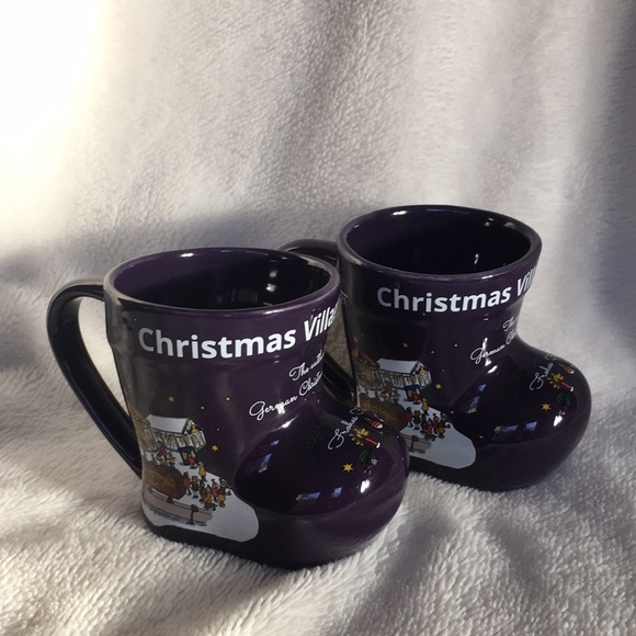 2 Christmas Village In Baltimore German Gluehwein Market Purple Boot Mugs READ - Picture 10 of 16